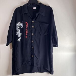 Rifftide Surfwear Asian Inspired Dragon Shirt Sz Medium Black White Red 90s